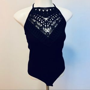 Crochet and ribbed bodysuit
